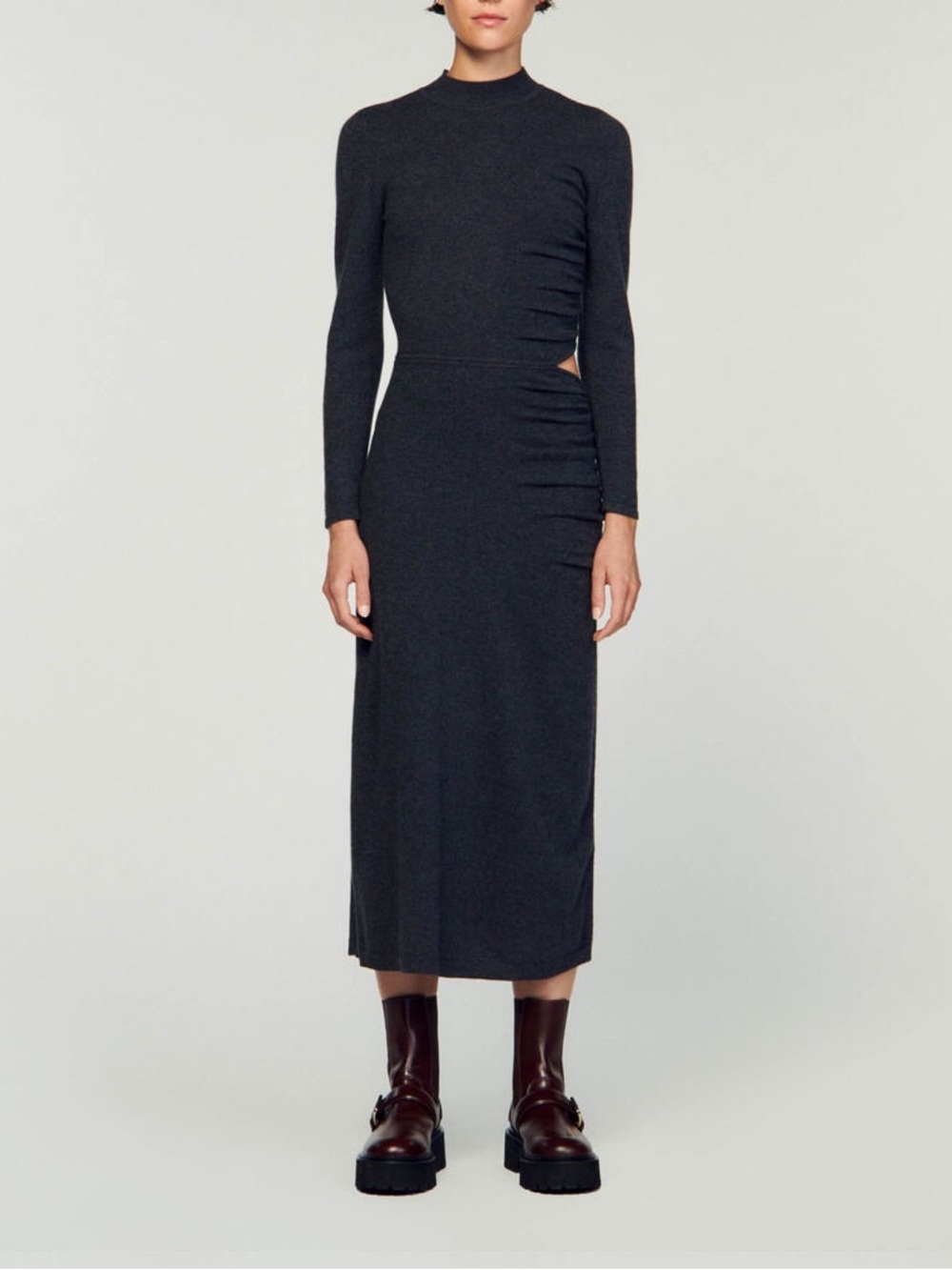 Sandro Long Sleeve sweater Midi Dress Grey size US 6 FR 38 NWT